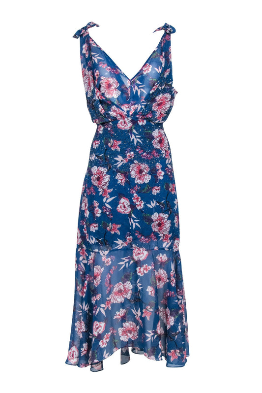 Rana Gill - Blue Floral Print Beaded Sleeveless Formal Dress Sz 10
